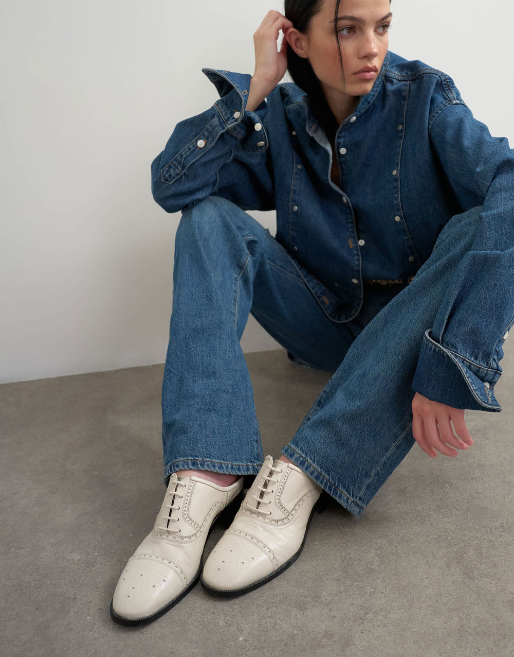 Topshop x Talia Byre Premium-Brogues aus echtem Leder in Off-White