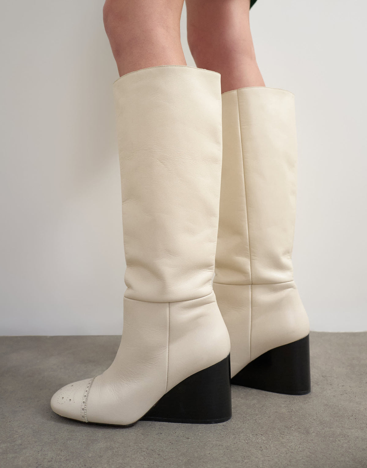 Topshop x Talia Byre premium real leather knee high boot in off white