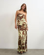 Topshop satin dropped waist blouson bandeau maxi dress in brown floral