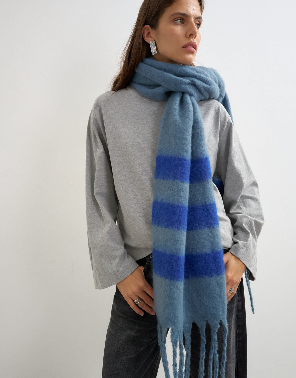 Topshop Sydney stripe blanket scarf in dusky blue and cobalt