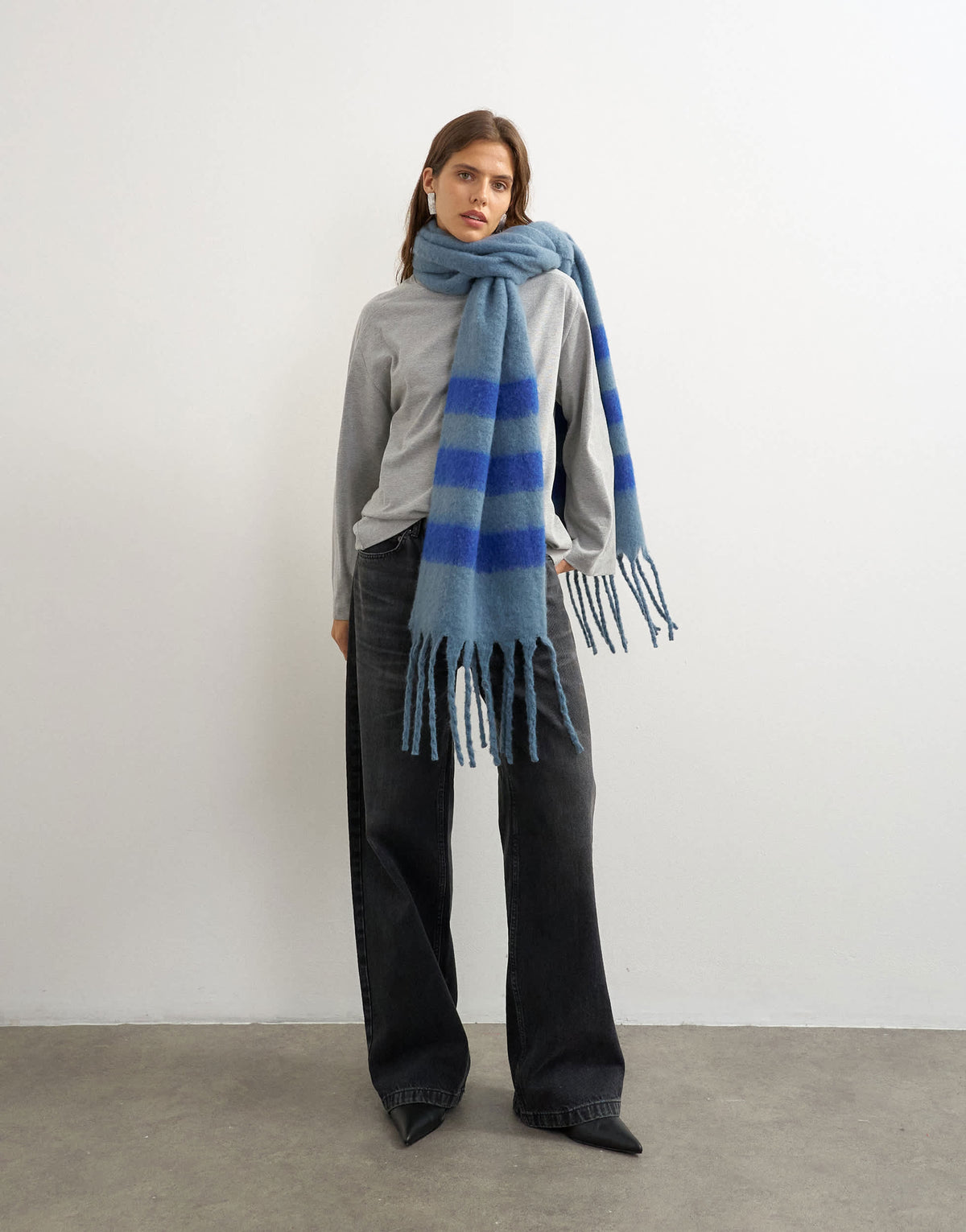 Topshop Sydney stripe blanket scarf in dusky blue and cobalt
