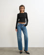 Topshop Ember low rise relaxed straight jean in mid blue