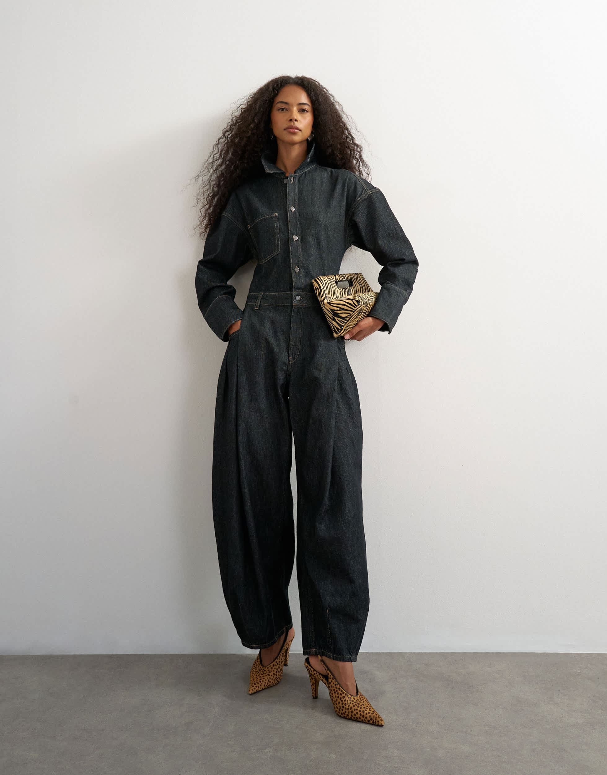 Topshop denim cocoon jumpsuit in black