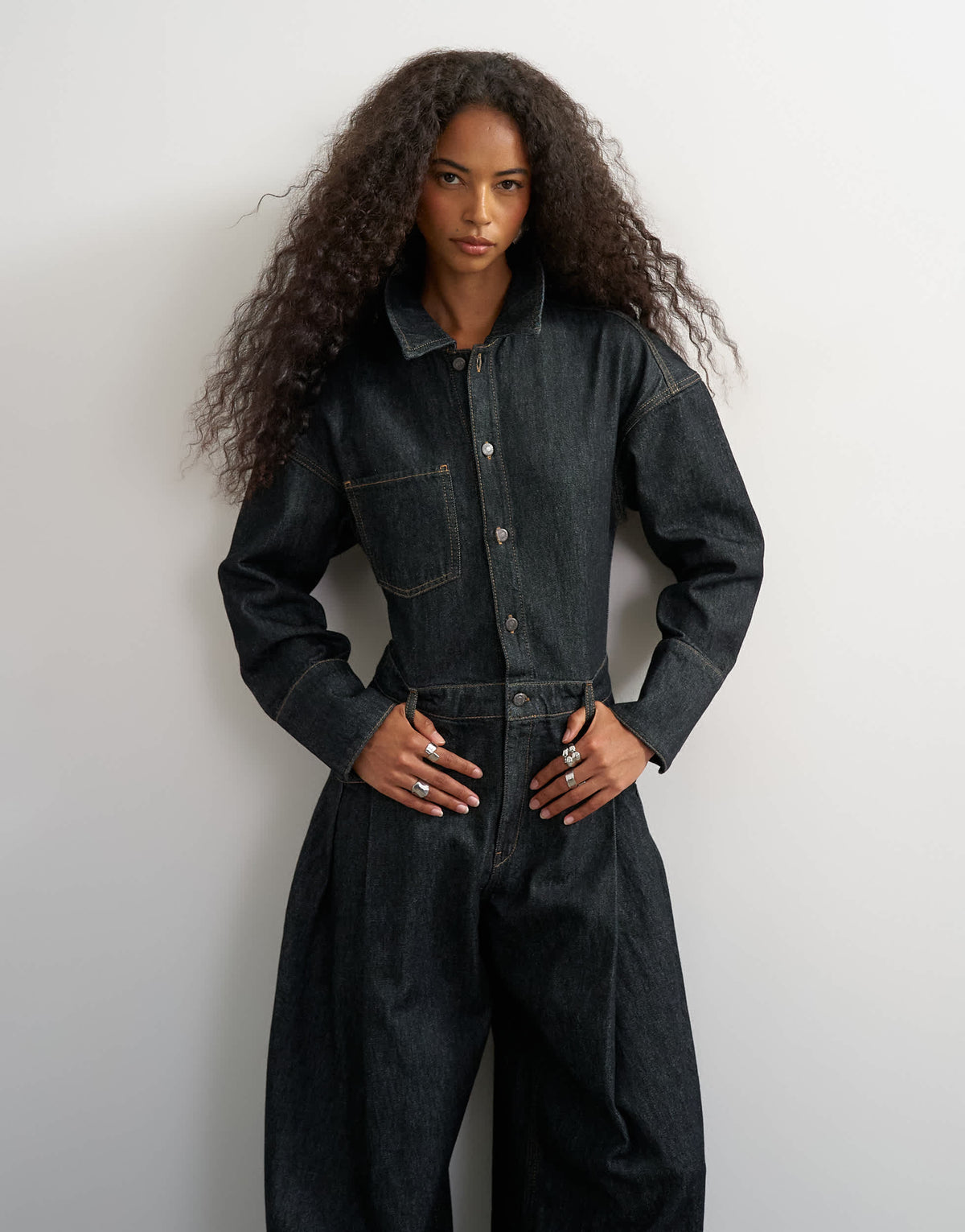Topshop denim cocoon jumpsuit in black