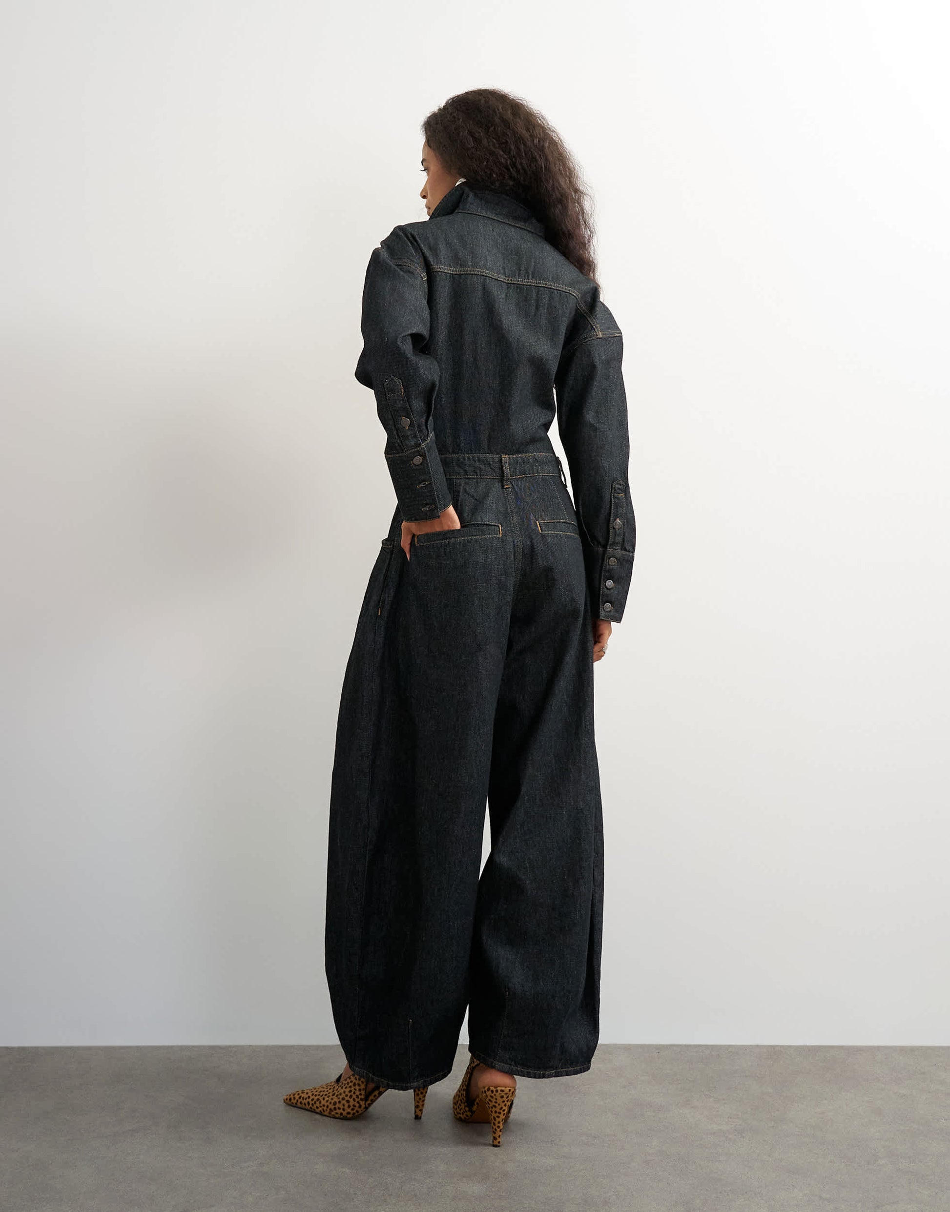 Topshop denim cocoon jumpsuit in black