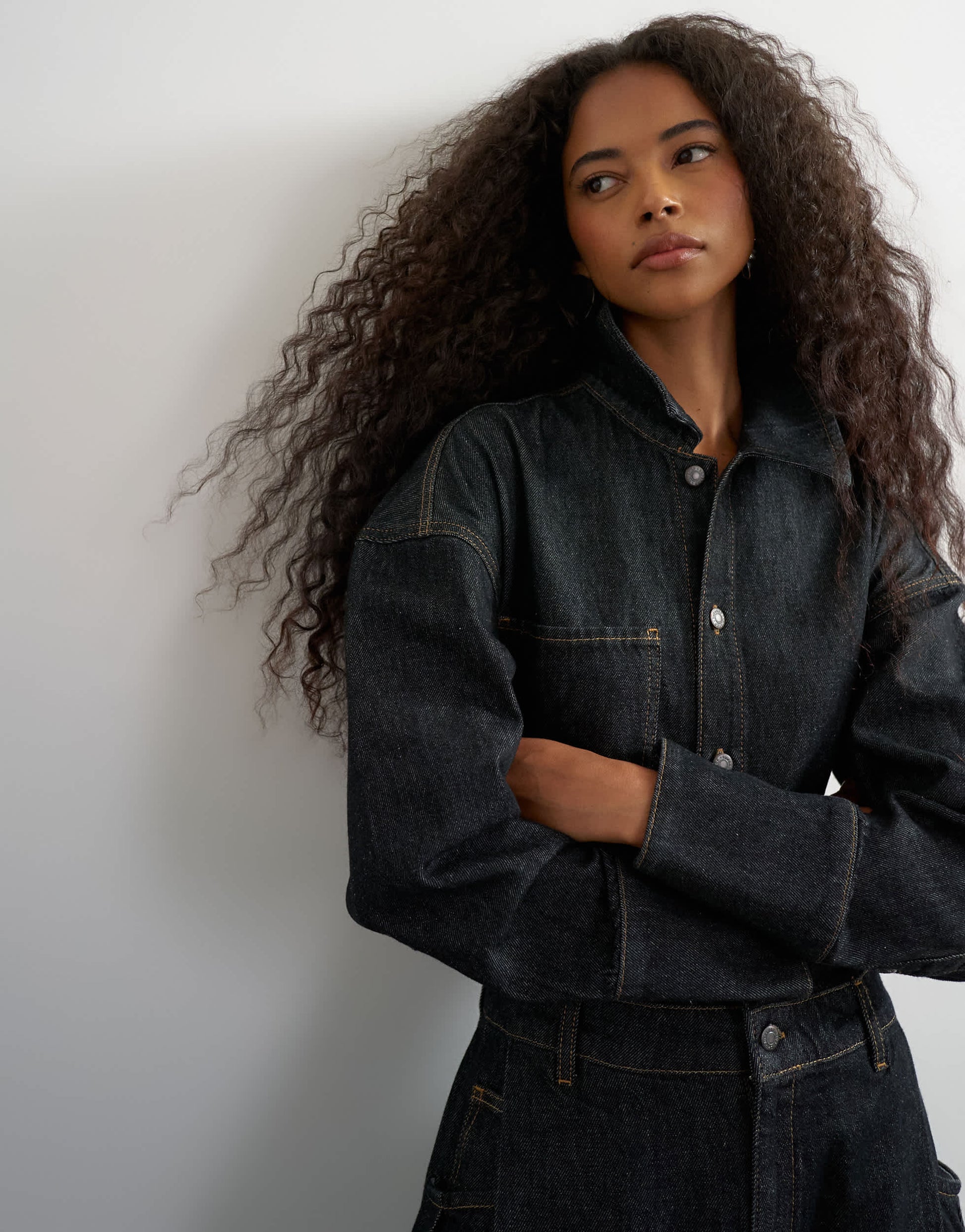 Topshop denim cocoon jumpsuit in black