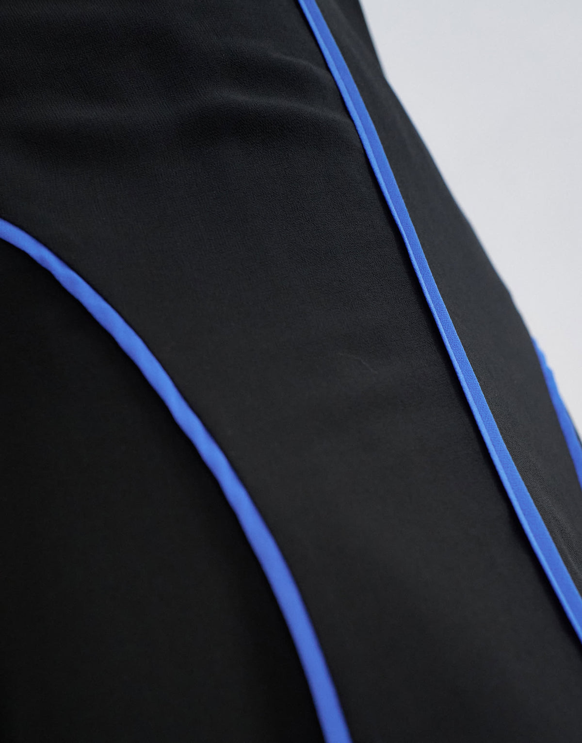 Topshop chiffon V neck dropped waist maxi dress in black with blue tipping