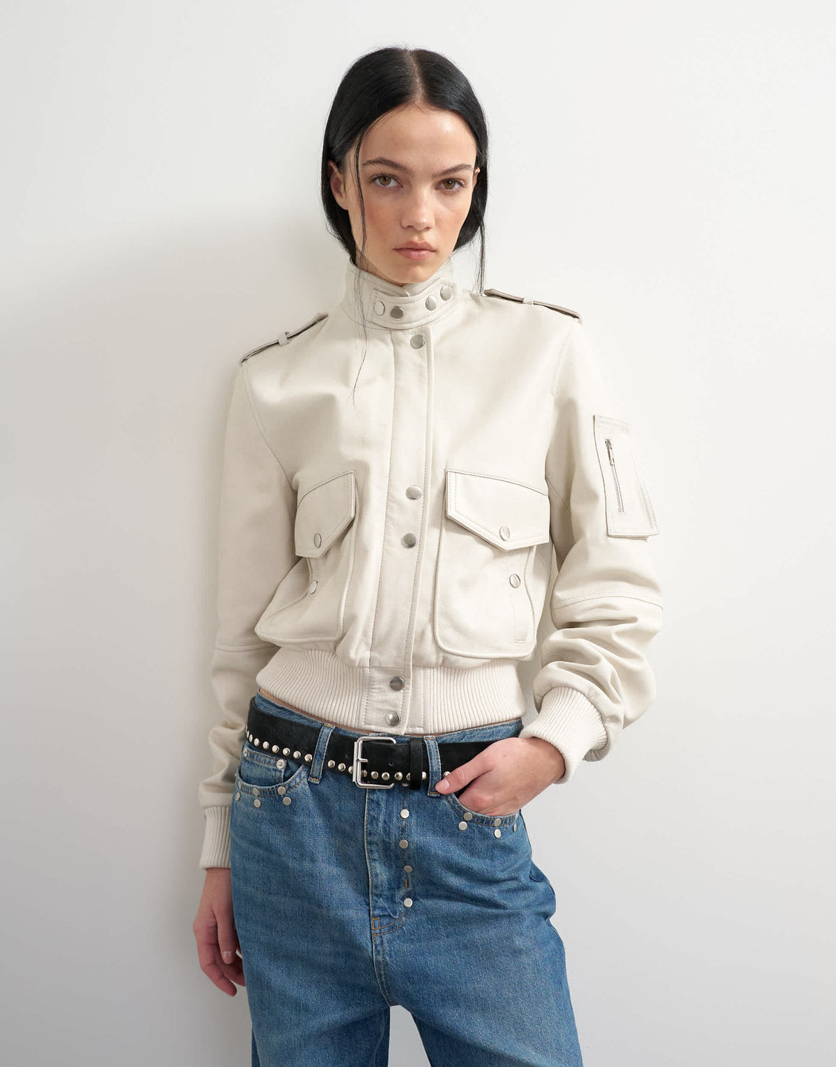 Topshop x Talia Byre leather jacket in off white