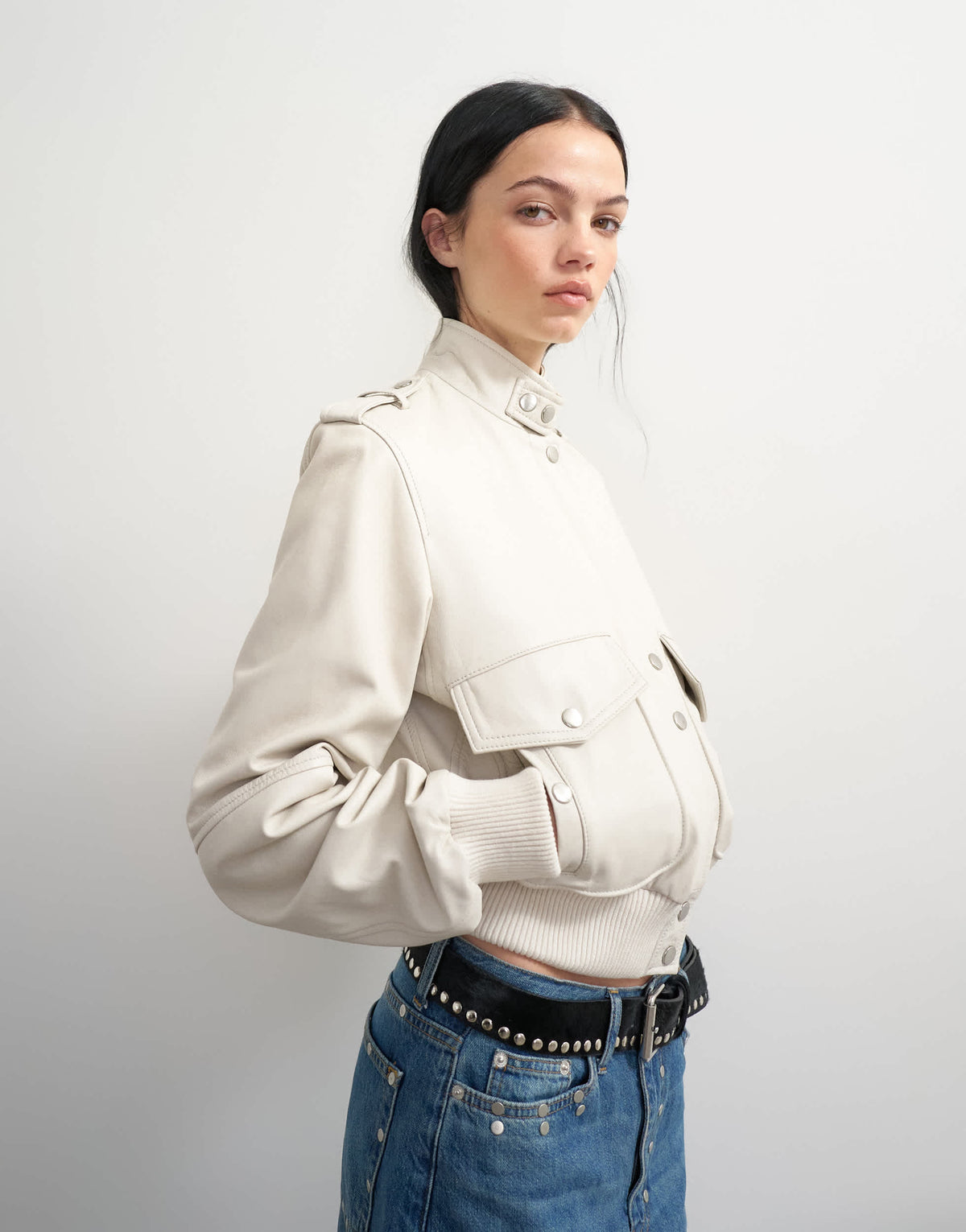 Topshop x Talia Byre leather jacket in off white