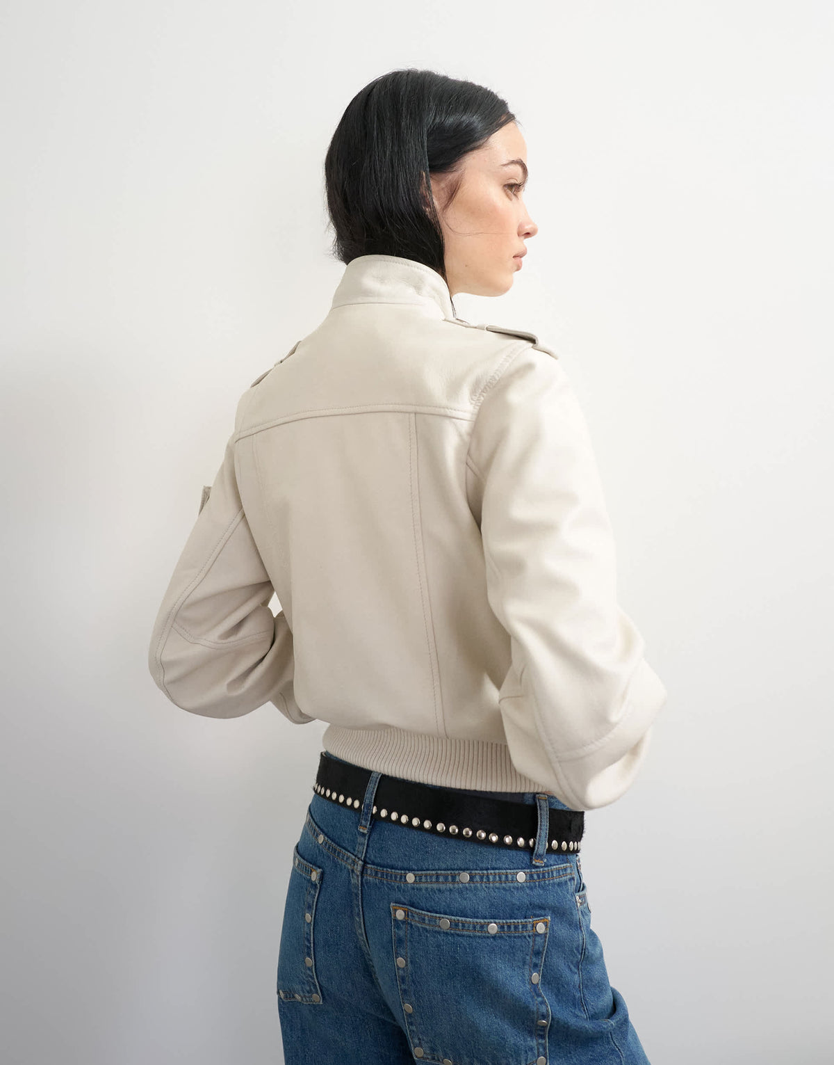 Topshop x Talia Byre leather jacket in off white
