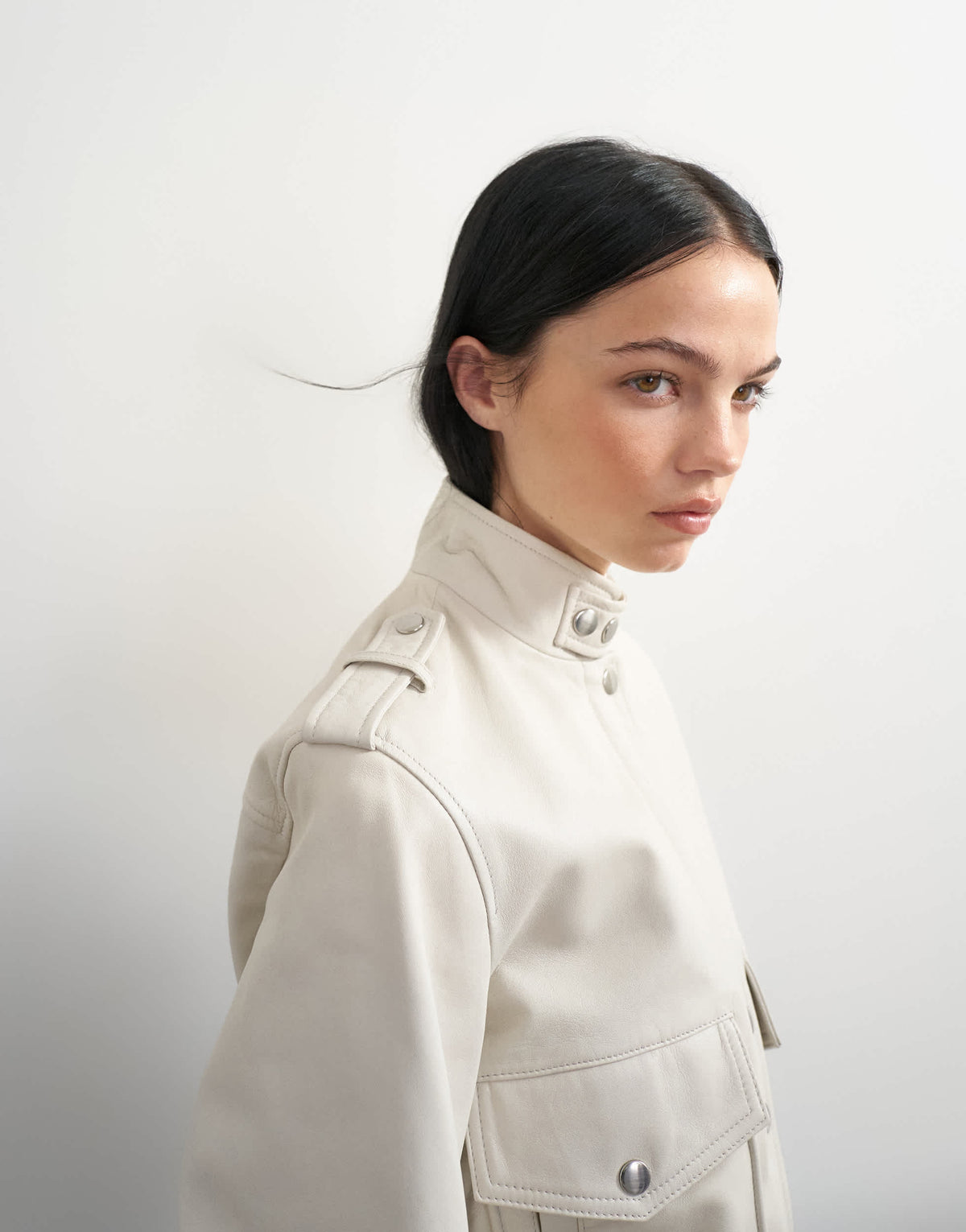 Topshop x Talia Byre leather jacket in off white