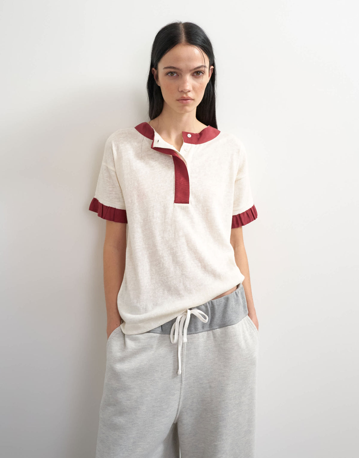Topshop x Talia Byre contrast trim jersey top in off white