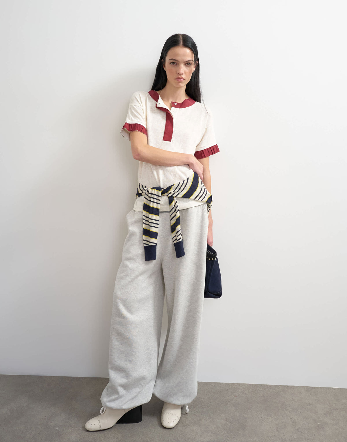 Topshop x Talia Byre contrast trim jersey top in off white