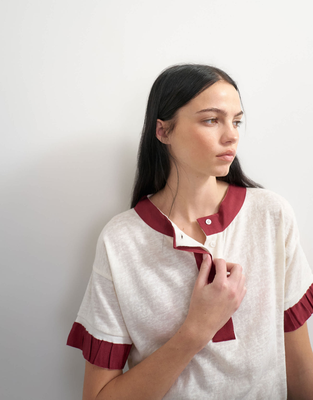 Topshop x Talia Byre contrast trim jersey top in off white