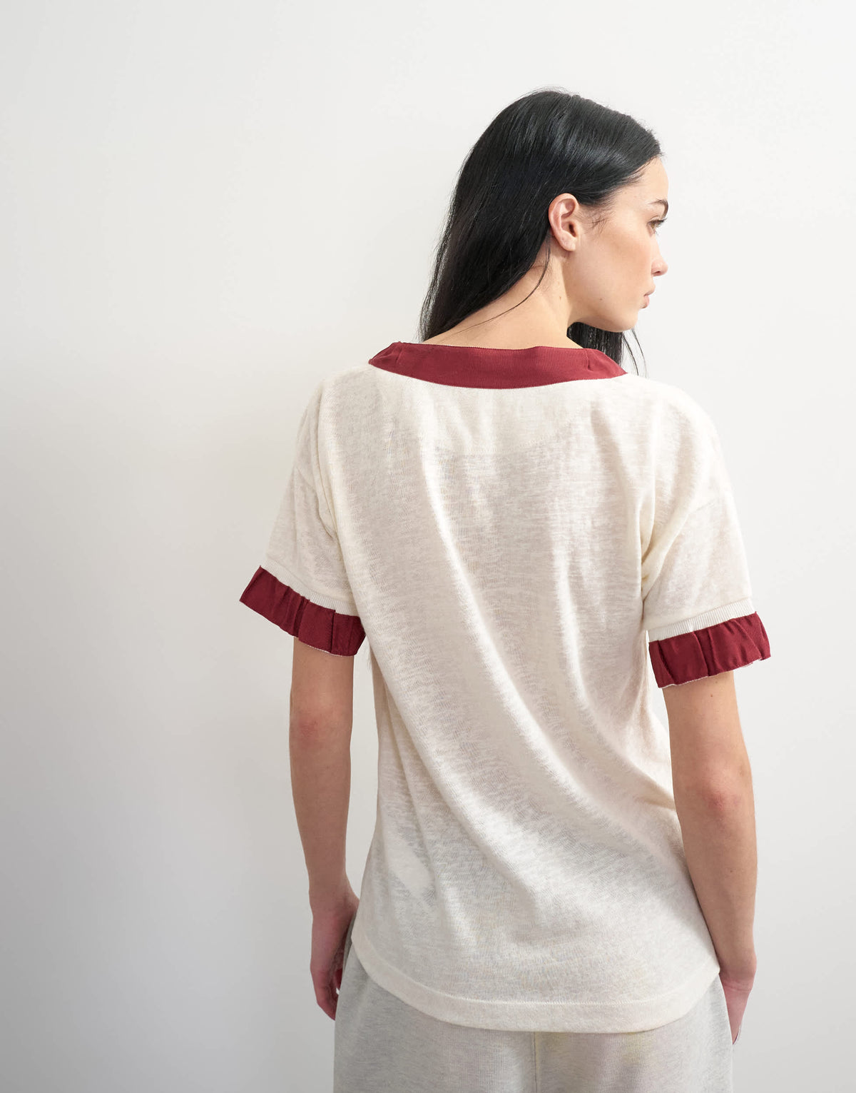 Topshop x Talia Byre contrast trim jersey top in off white