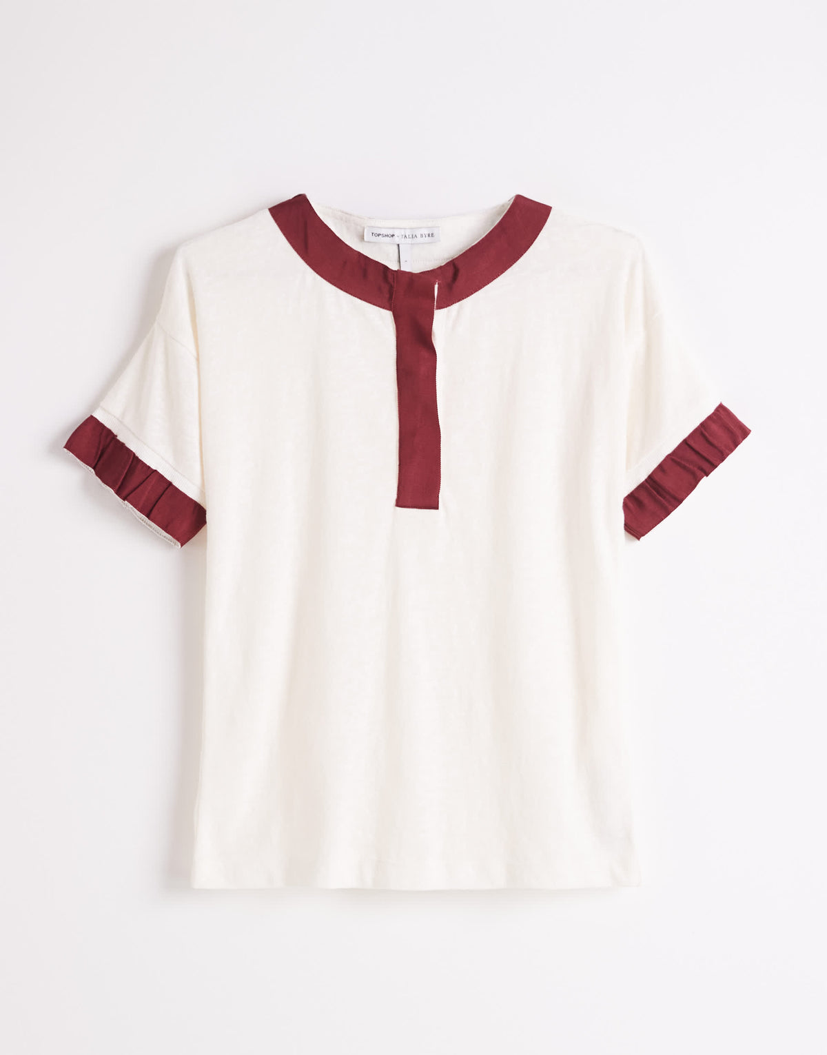 Topshop x Talia Byre contrast trim jersey top in off white
