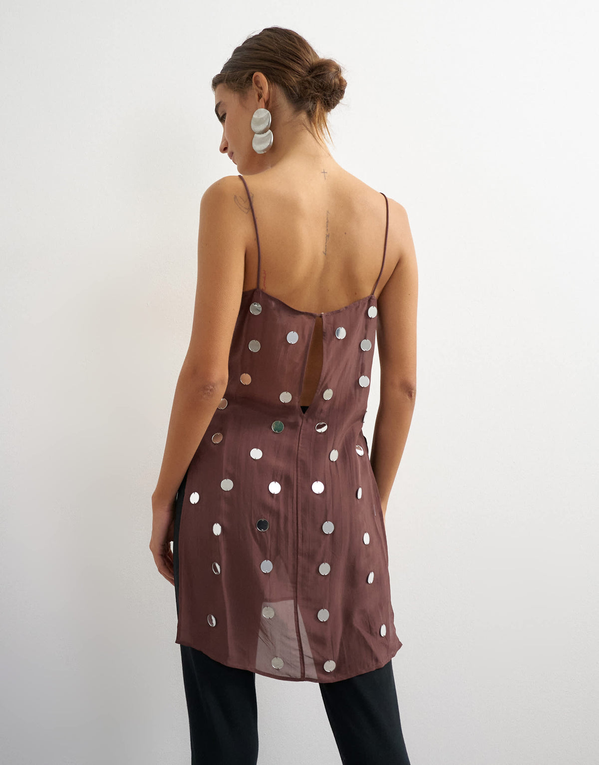 Topshop premium oversized sequin cami in chocolate