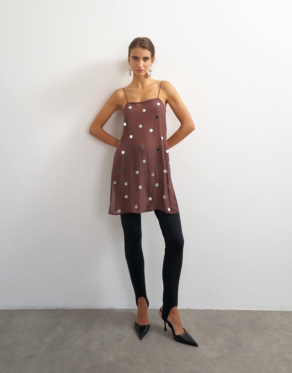 Topshop premium viscose organza longline embellished cami in chocolate