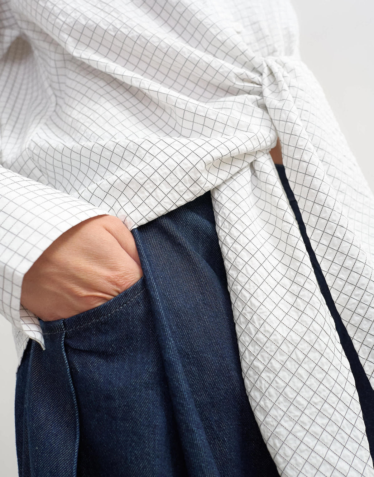 Topshop tie detail check shirt in white