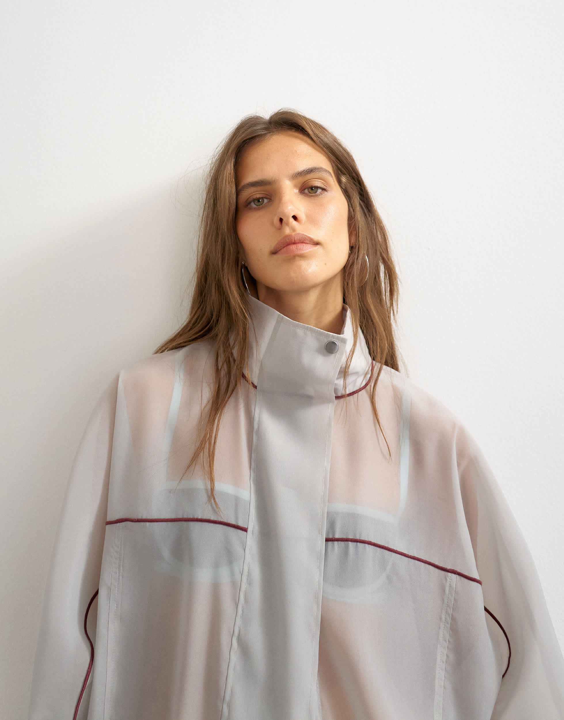 Topshop organza funnel neck bomber with contrast binding in grey
