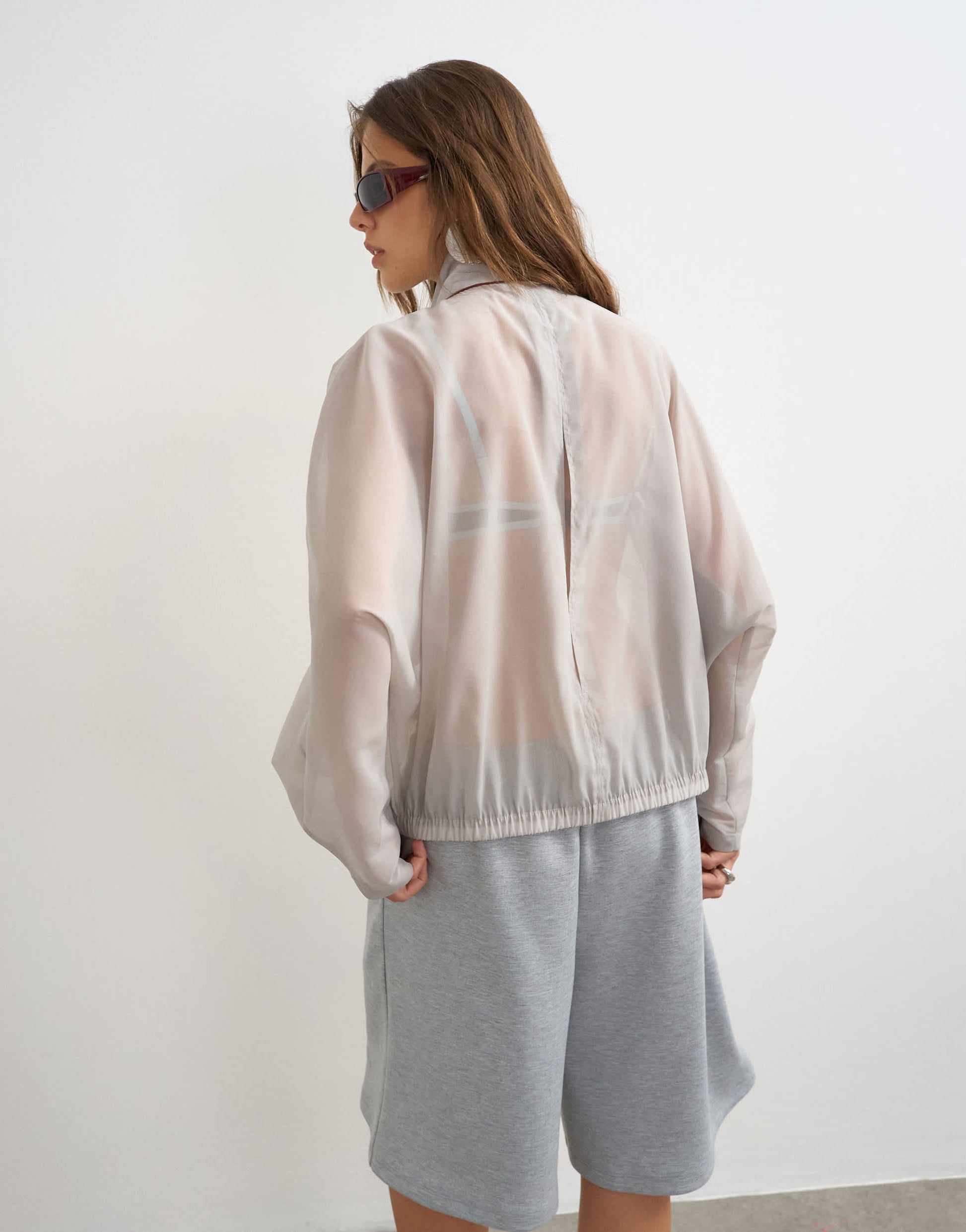 Topshop organza funnel neck bomber with contrast binding in grey