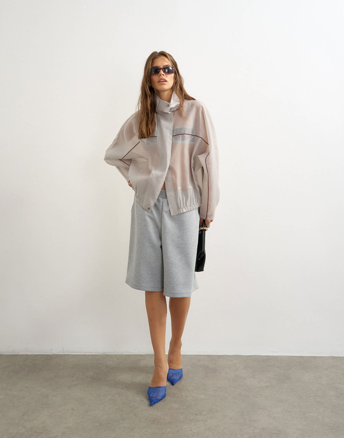 Topshop organza funnel neck bomber with contrast binding in grey