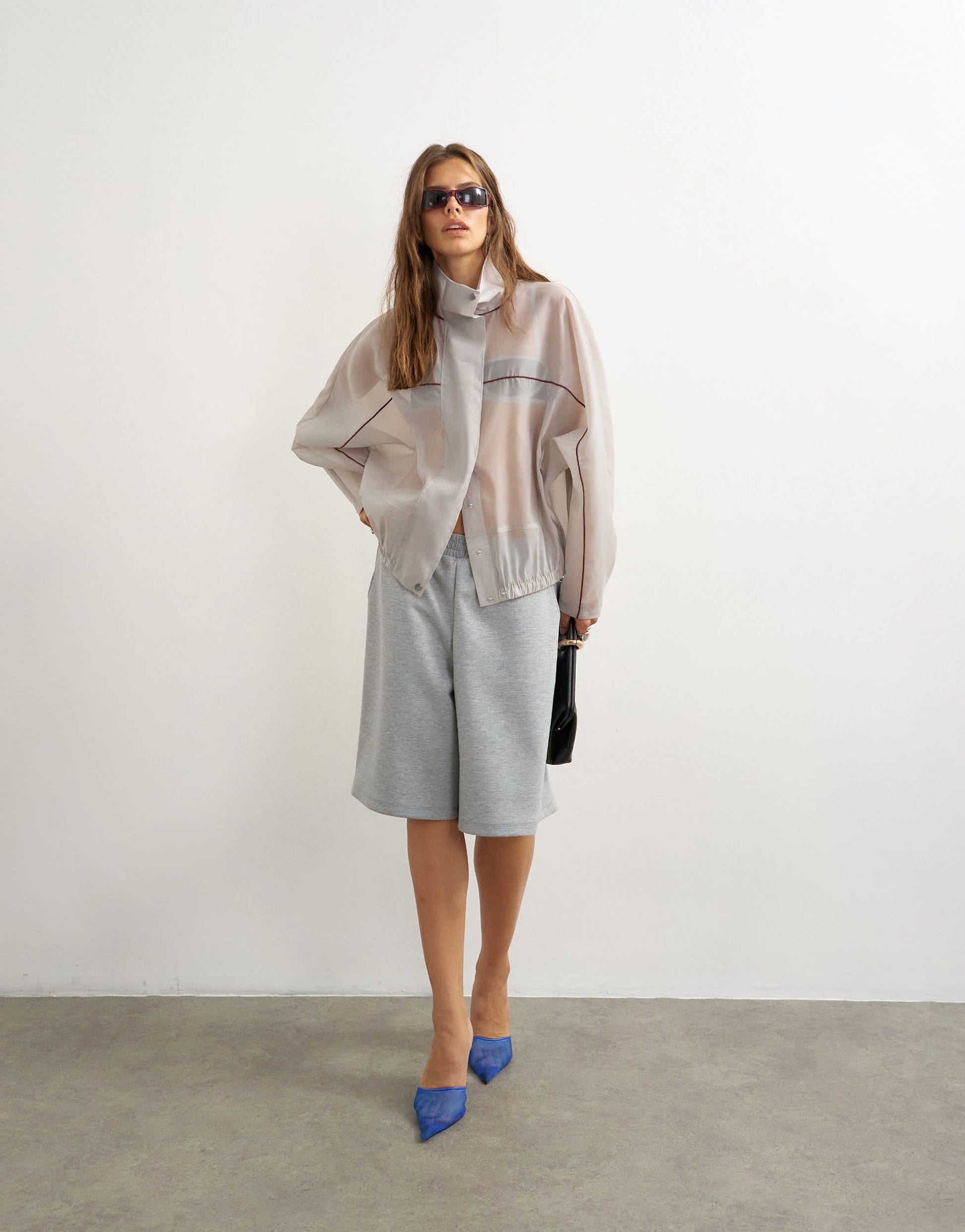 Topshop organza funnel neck bomber with contrast binding in grey
