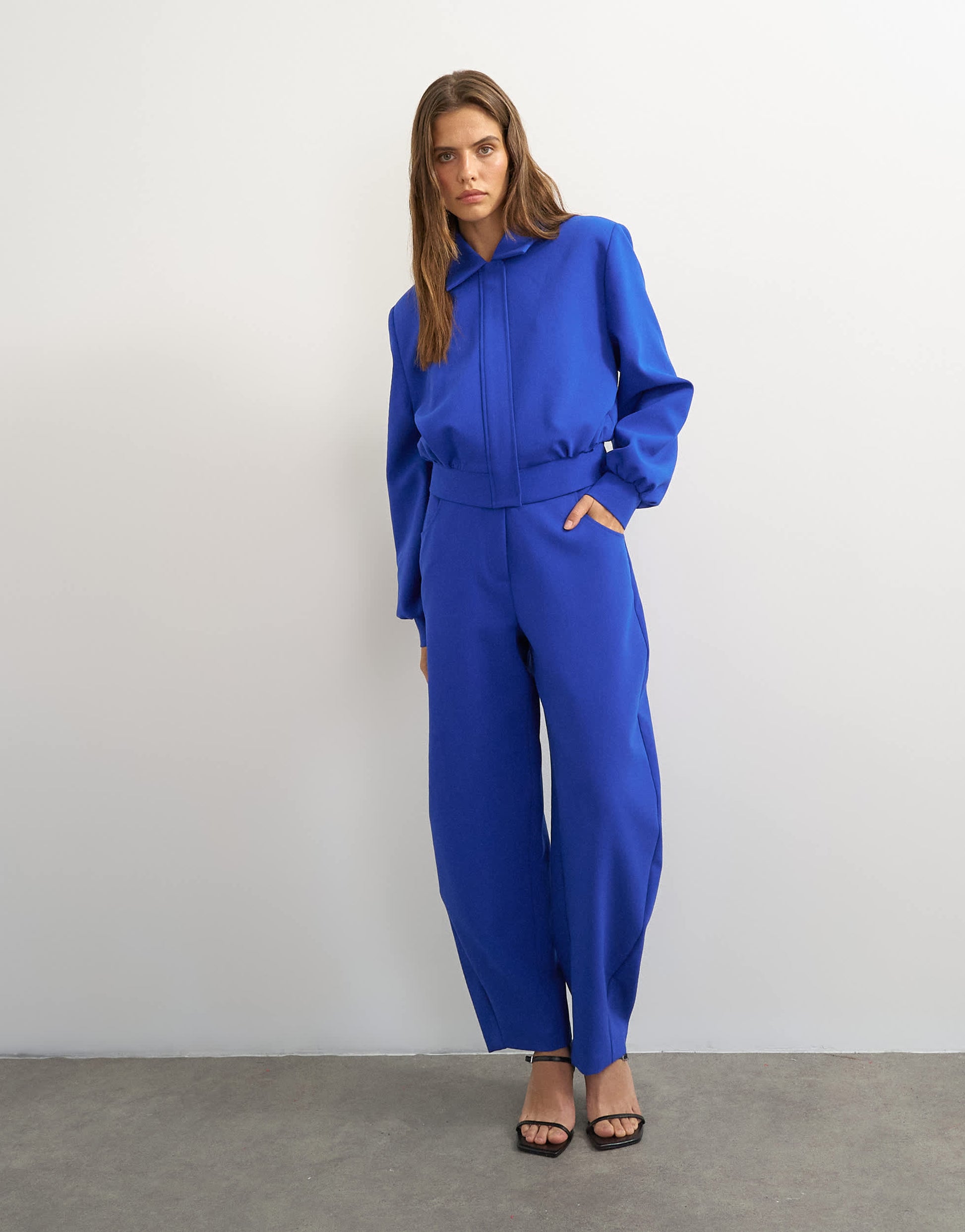 Topshop tailored bubble barrel leg trouser in blue