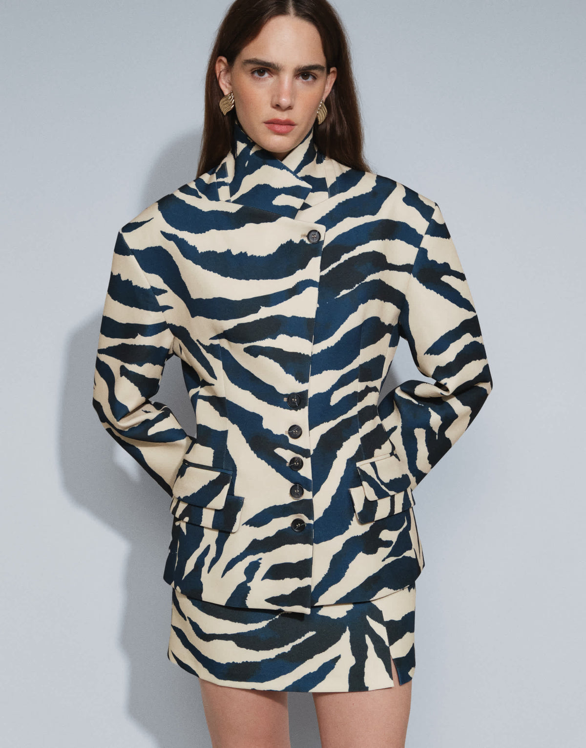 Topshop co-ord zebra print high neck blazer in zebra