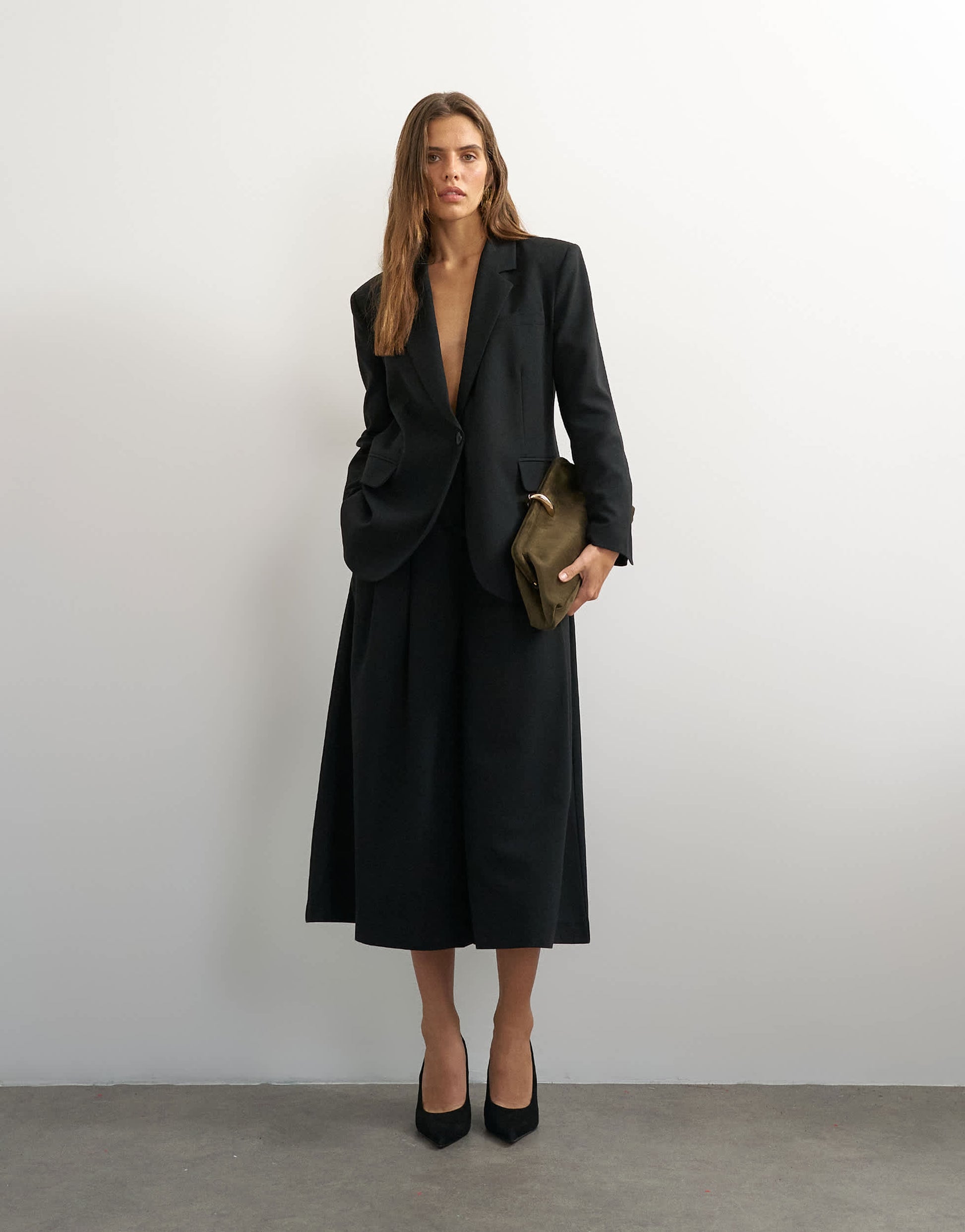 Topshop belted pleated cropped wide leg trouser in black
