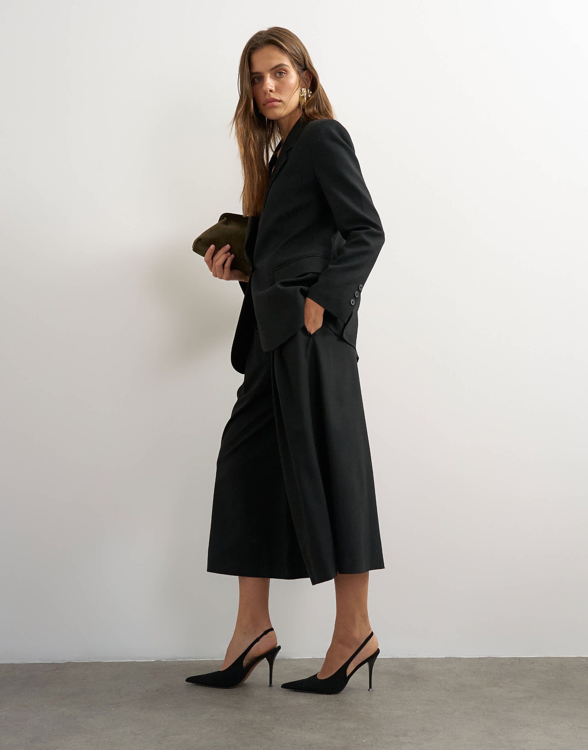 Topshop belted pleated cropped wide leg trouser in black