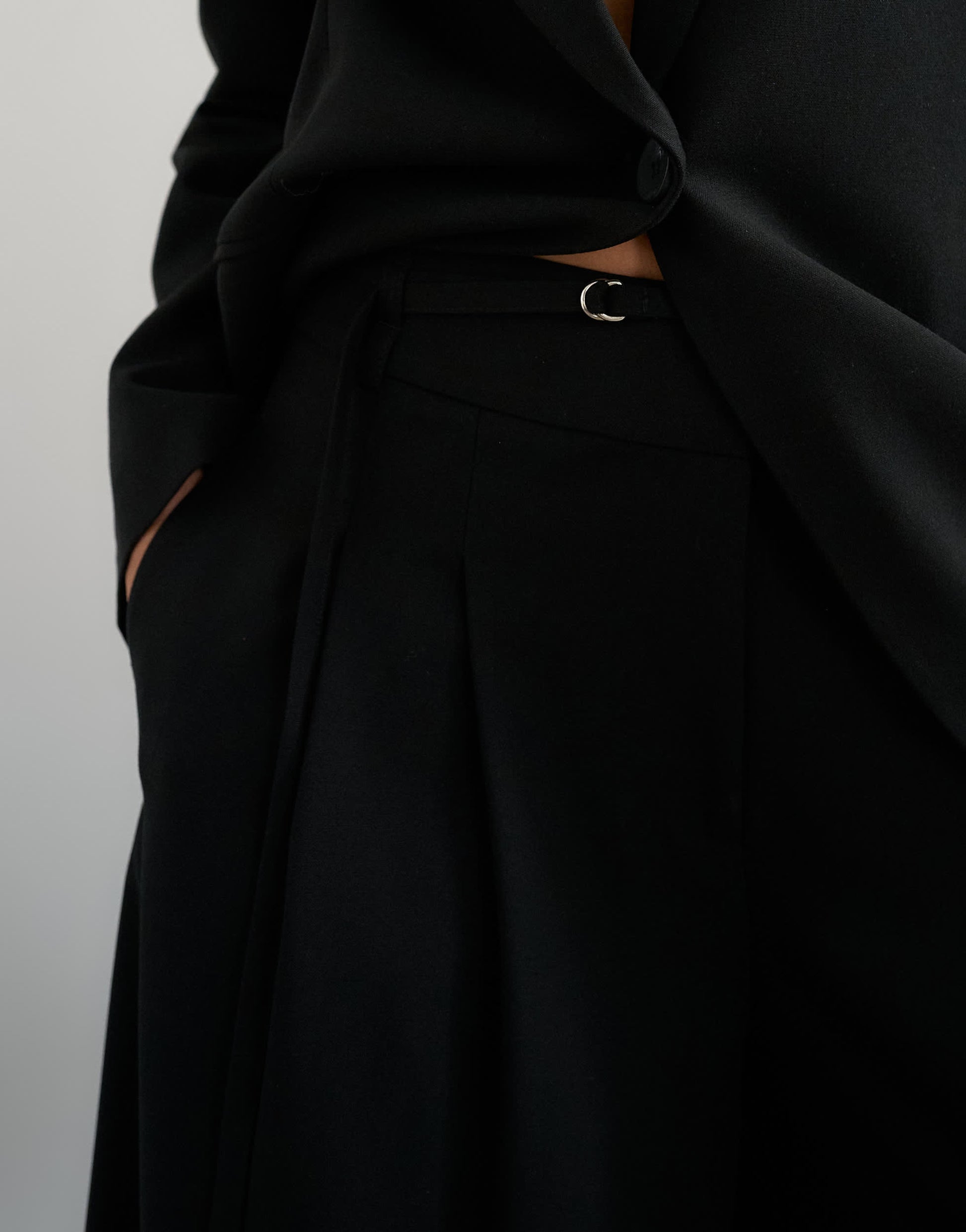 Topshop belted pleated cropped wide leg trouser in black