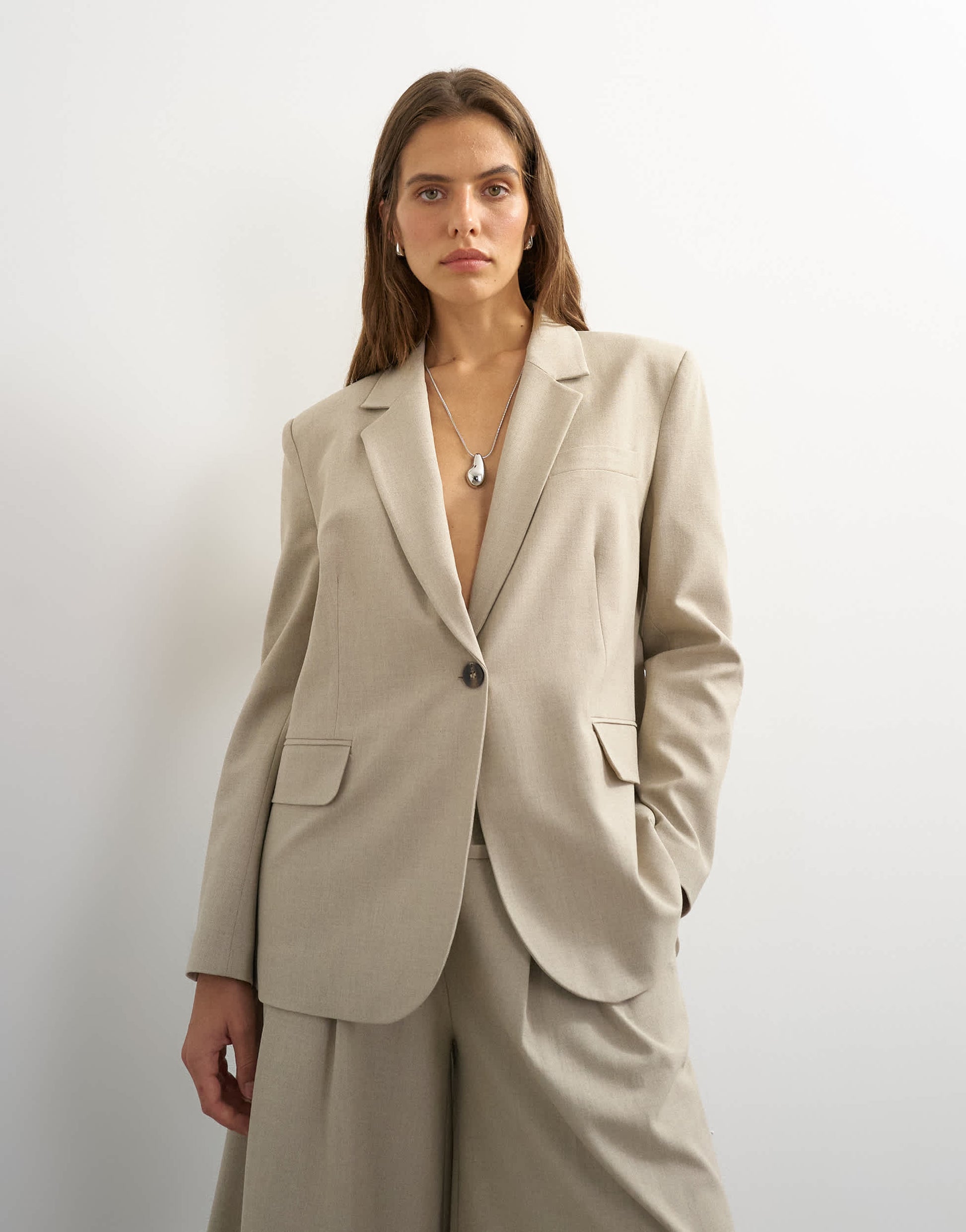 Topshop boyfriend single breasted blazer in beige