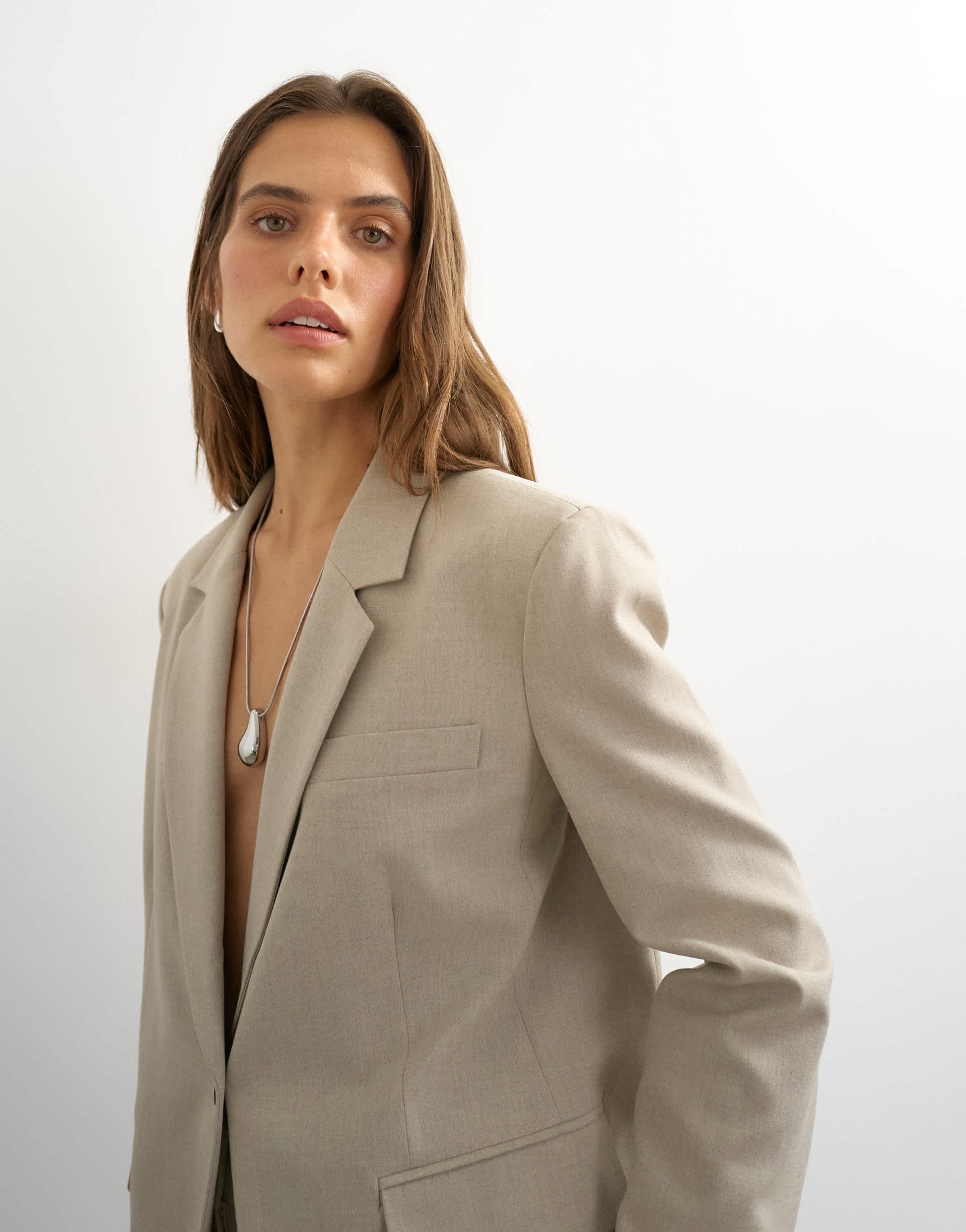 Topshop boyfriend single breasted blazer in beige
