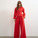 Topshop tailored pleat detail low rise wide leg trousers in red