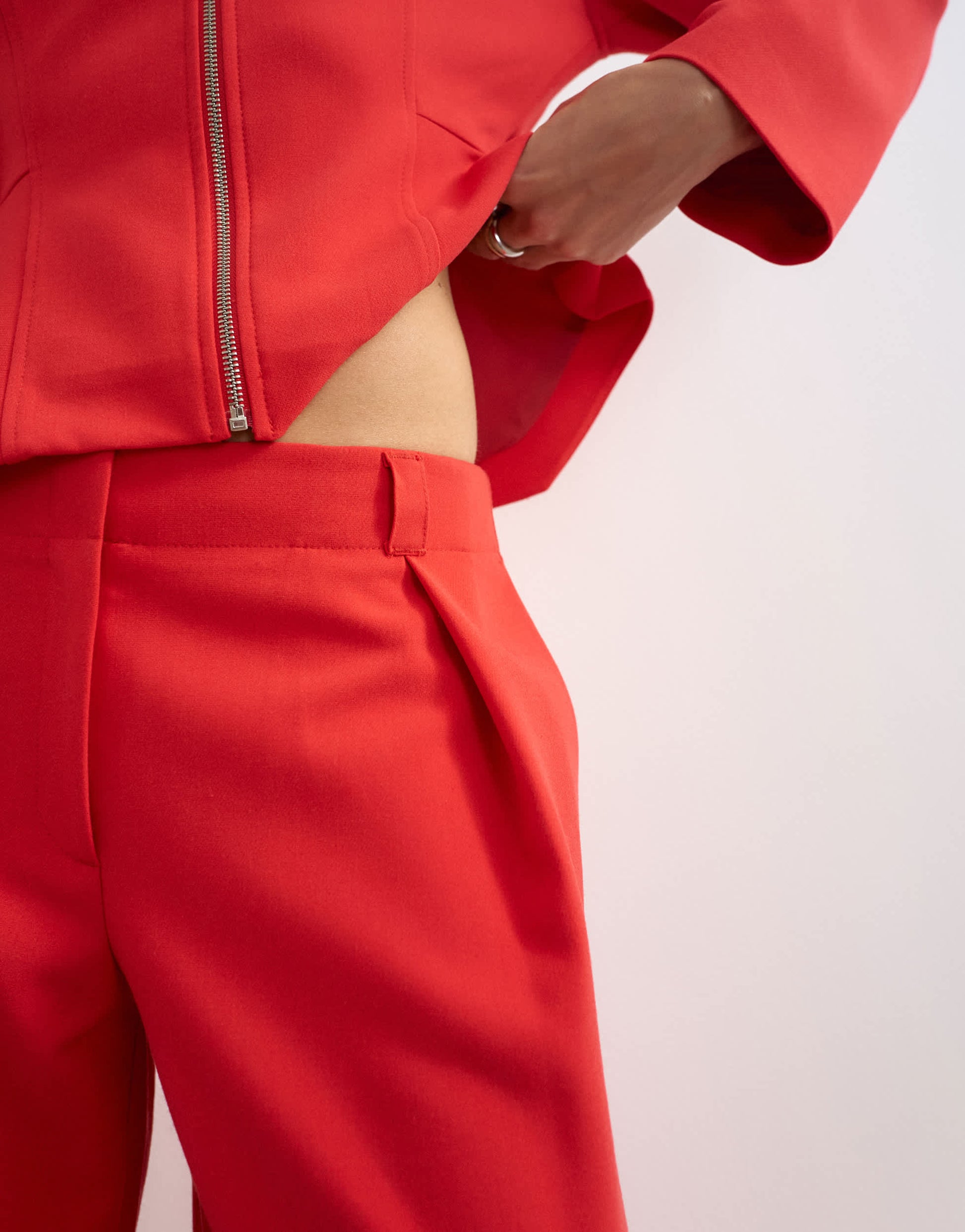 Topshop tailored pleat detail low rise wide leg trousers in red