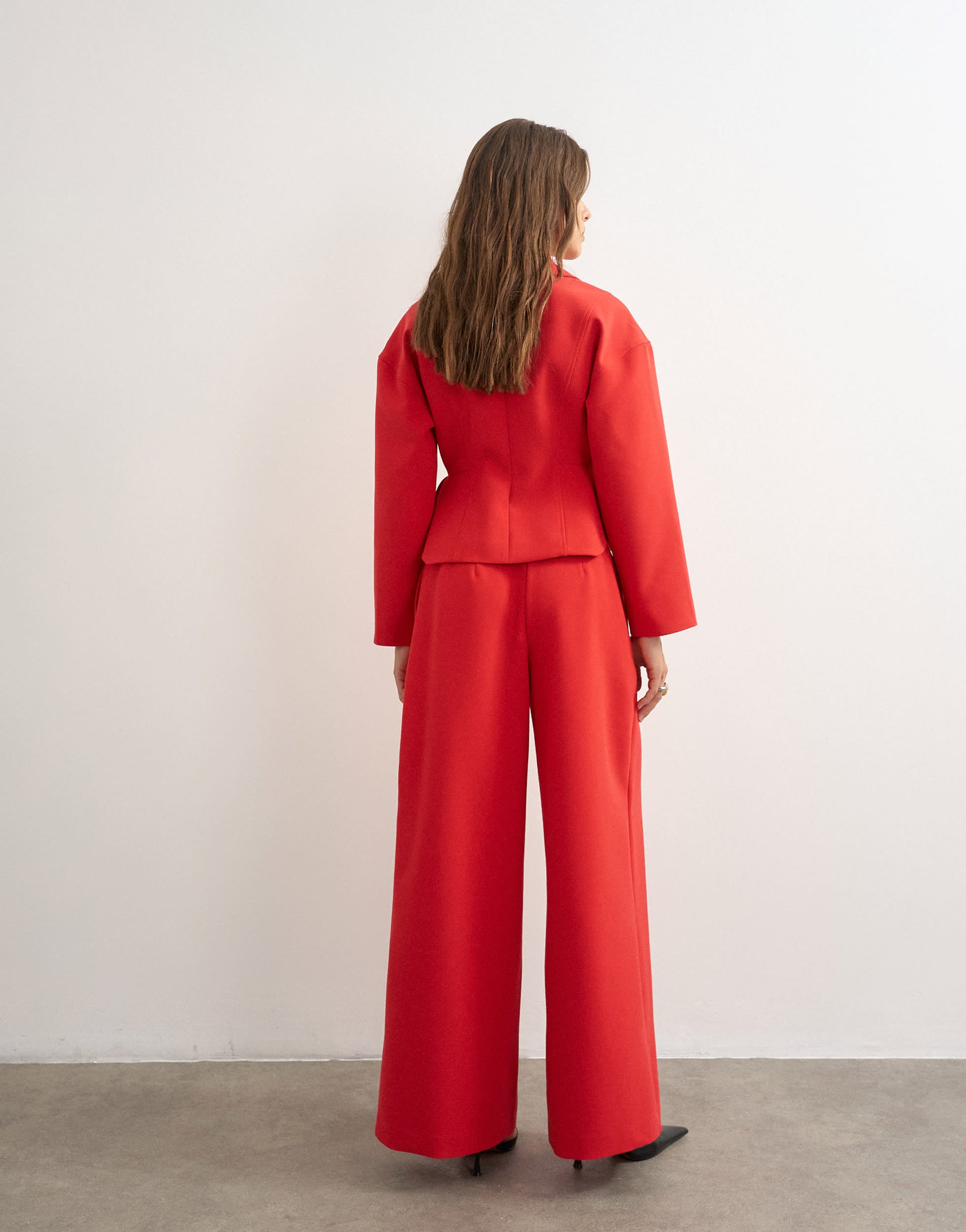 Topshop tailored pleat detail low rise wide leg trousers in red