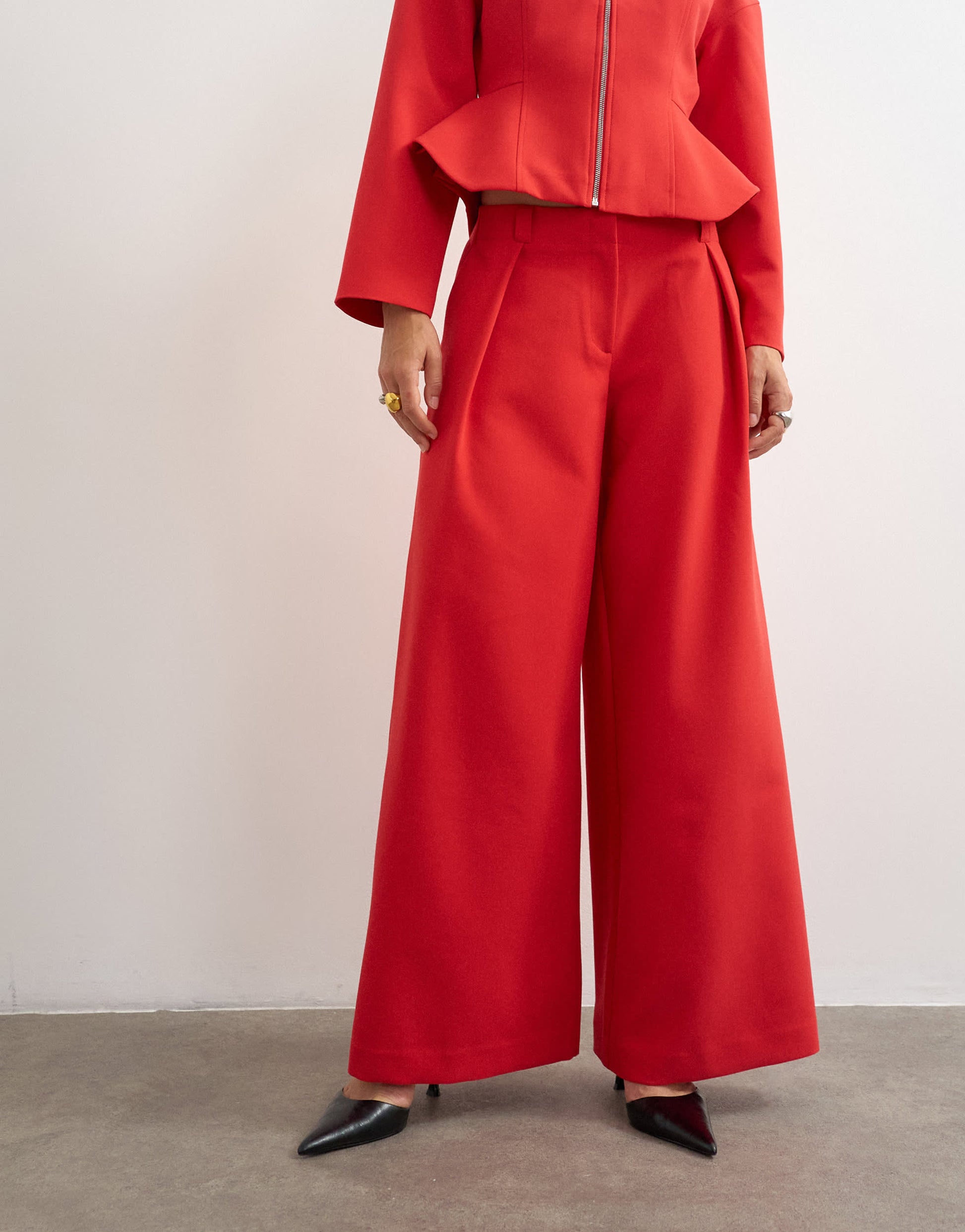 Topshop tailored pleat detail low rise wide leg trousers in red