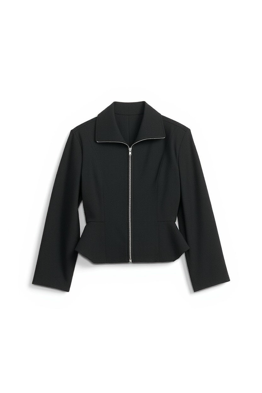 Topshop tailored zip through peplum top in black