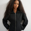 Topshop tailored zip through peplum top in black