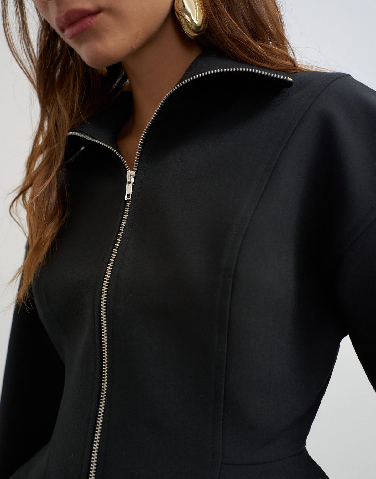 Topshop tailored zip through peplum top in black