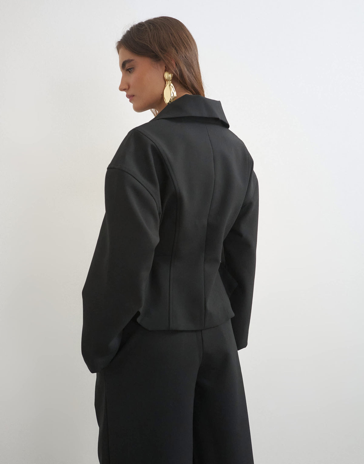 Topshop tailored zip through peplum top in black
