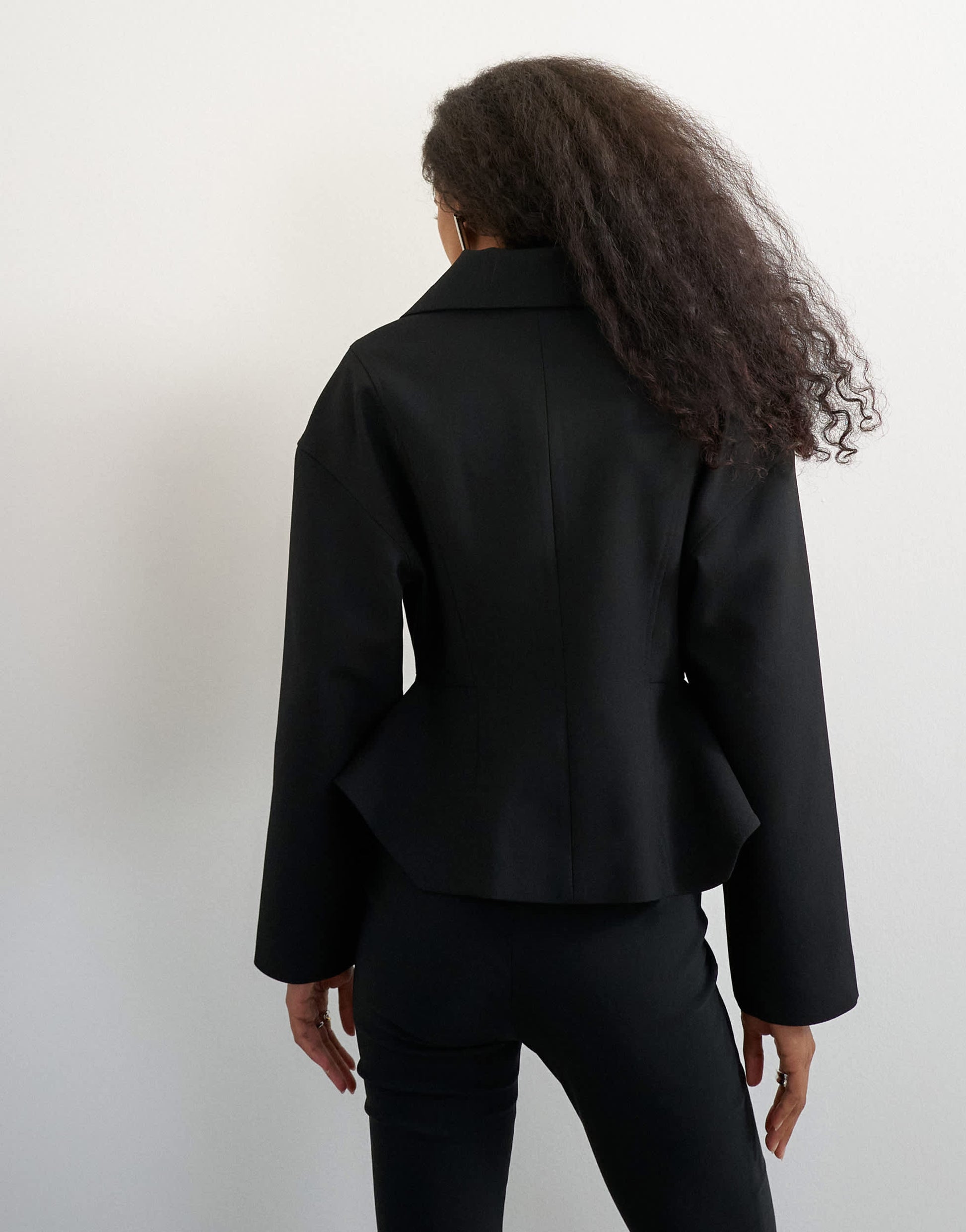 Topshop tailored zip through peplum top in black