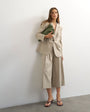 Topshop belted pleated cropped wide leg trouser in beige