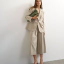 Topshop belted pleated cropped wide leg trouser in beige
