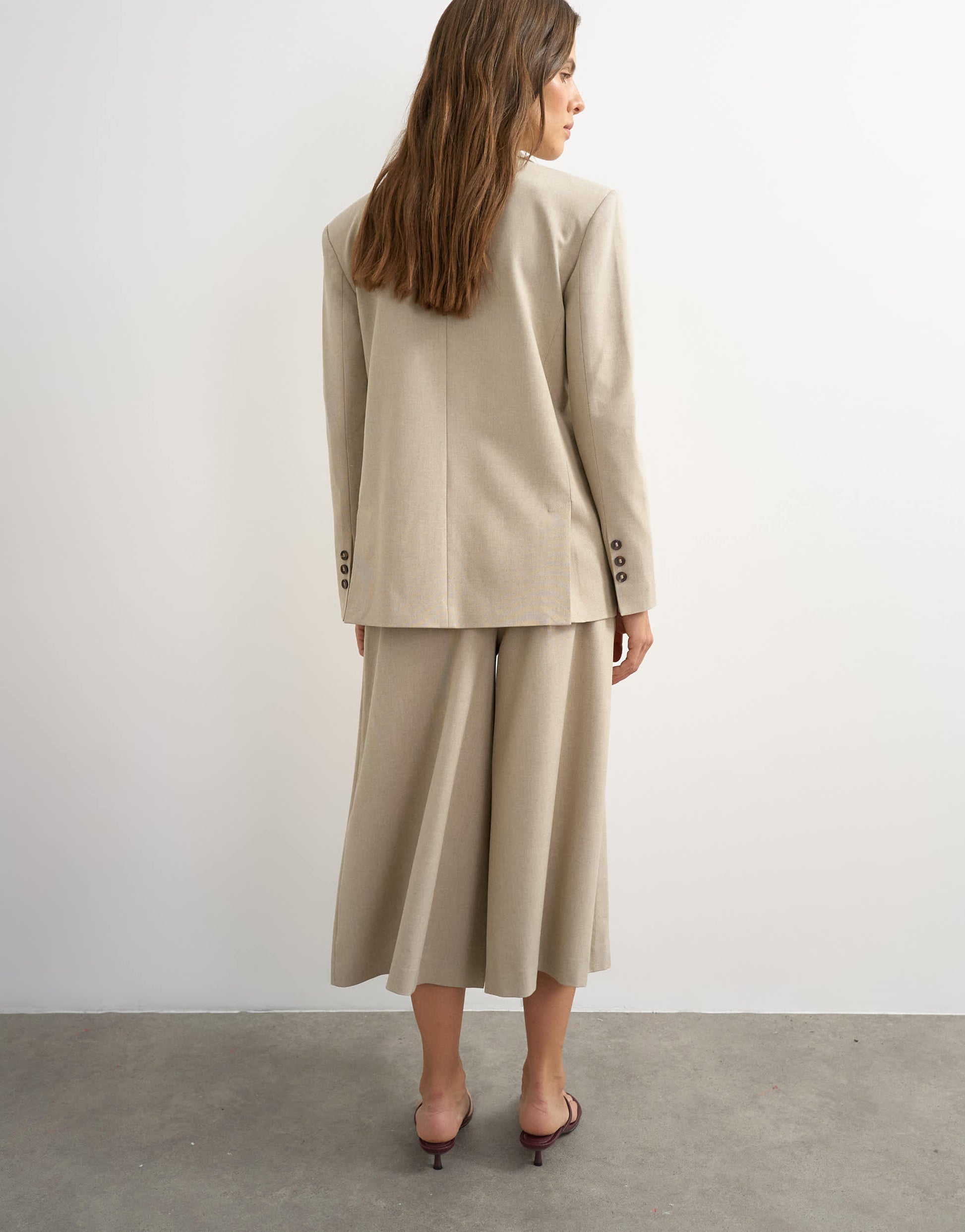 Topshop belted pleated cropped wide leg trouser in beige