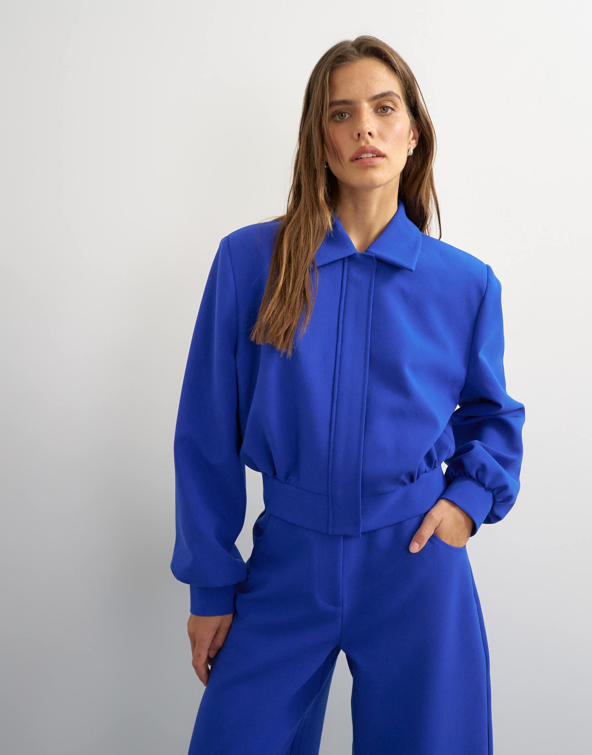 Topshop zip through formal blazer in blue
