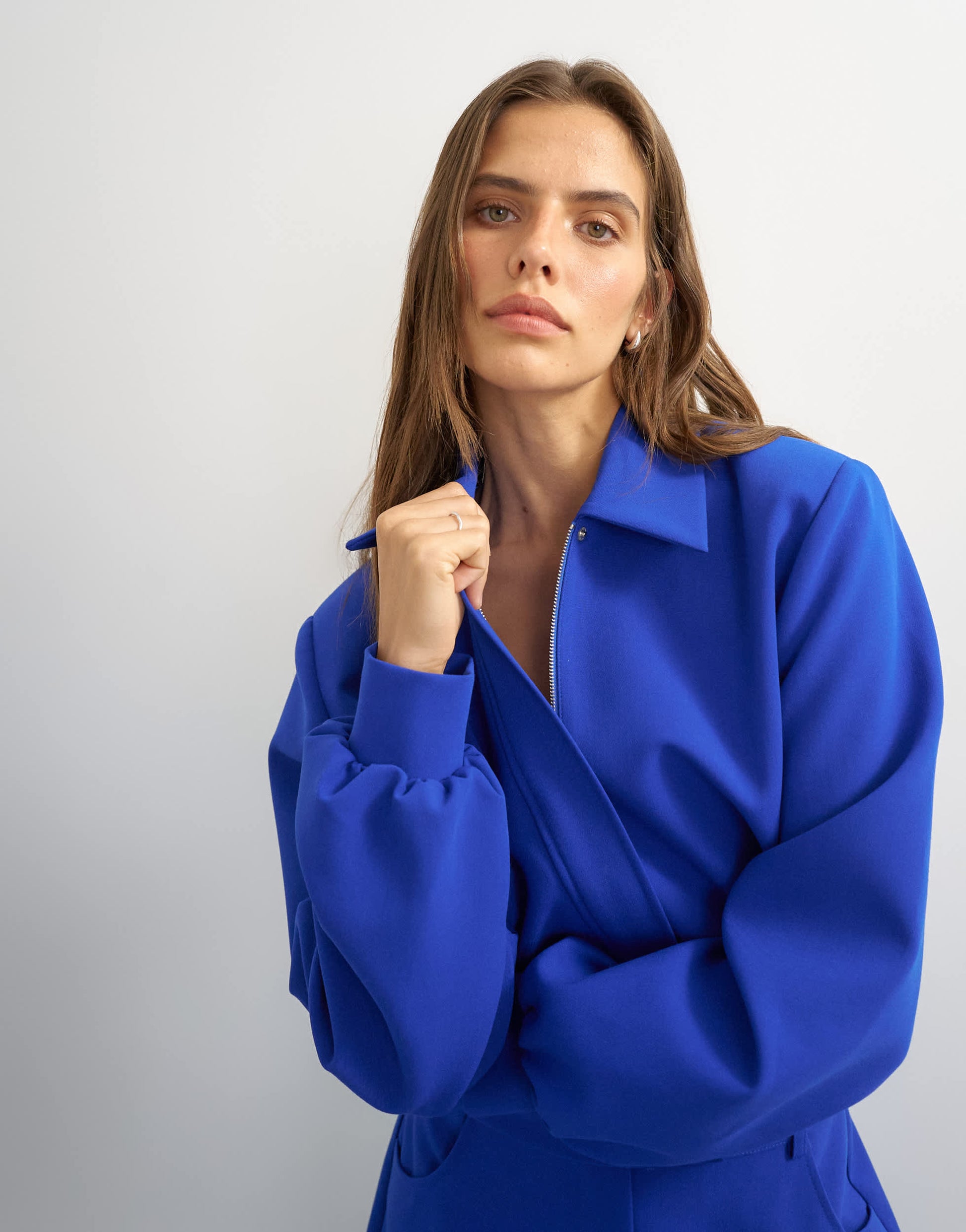 Topshop zip through formal blazer in blue