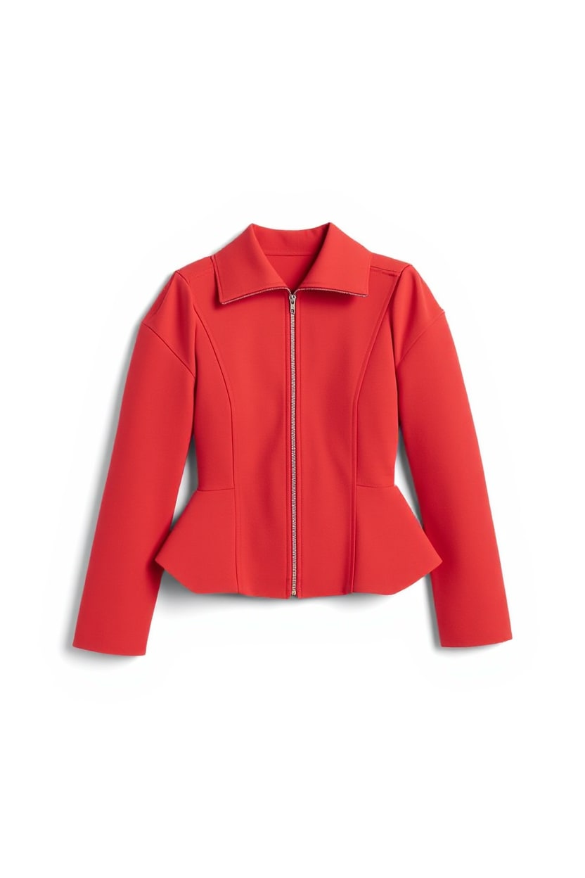 Topshop tailored zip through peplum top in red