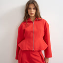Topshop tailored zip through peplum top in red